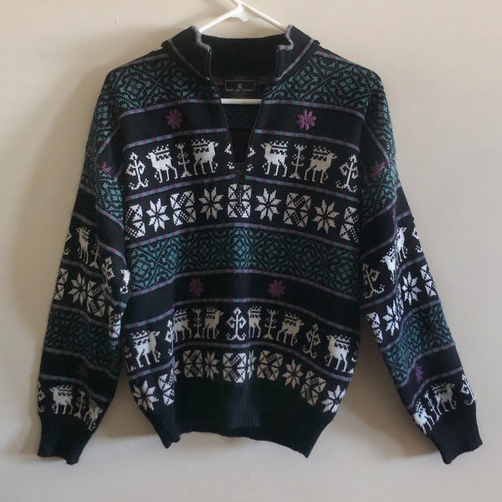 Vintage Demetre Wool Nordic Ski Print Knit Long Sleeve Sweater